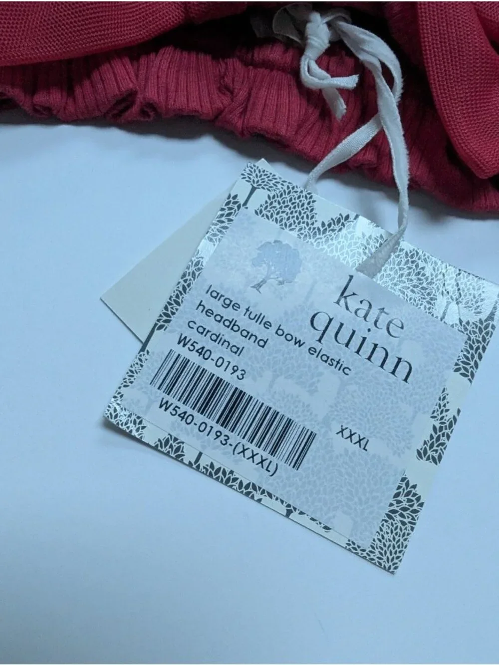 Kate Quinn Organic Cotton Large Tulle Bow Elastic Headband Cardinal Red XXXL